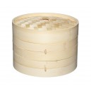 Cestello in Bambù per Cottura al Vapore con 2 Ripiani + Coperchio